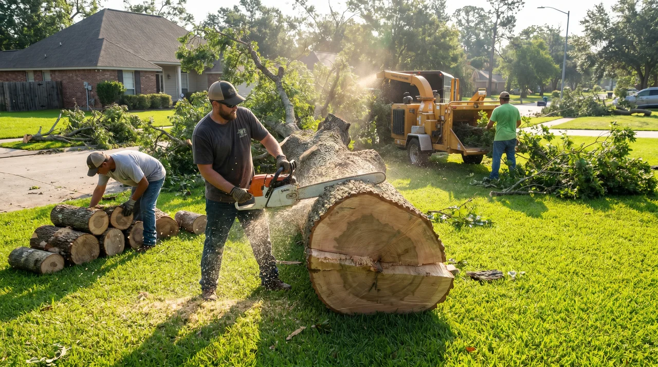 Storm-downed live oak limb removal in Palm Beach County